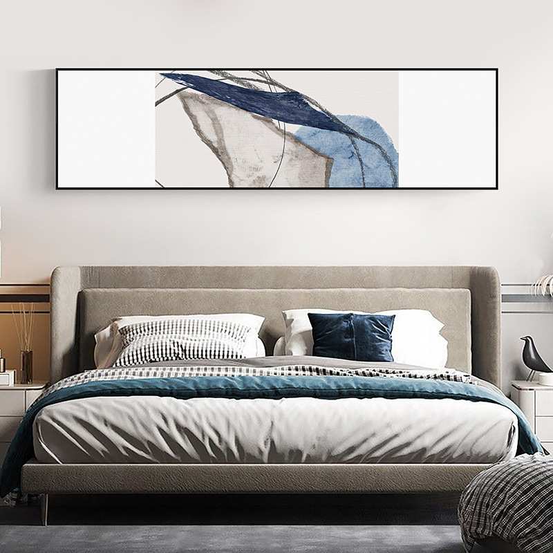 简约抽象装饰画酒店宾馆卧室床头墙画横幅蓝色艺术壁画水晶画