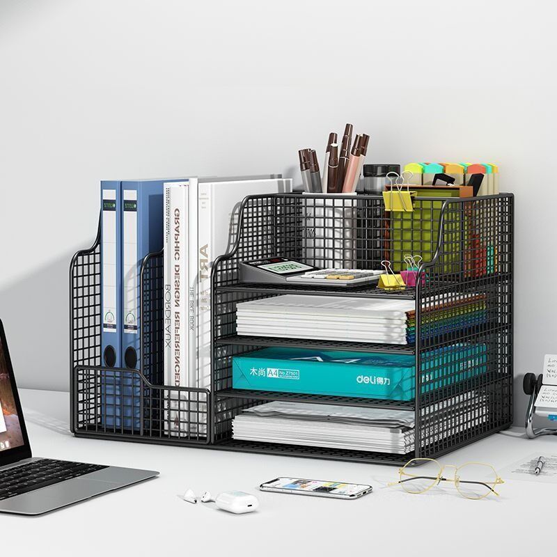 文件夹收纳盒办公桌桌面书架文件置物架上书报架金属多层放A4纸架