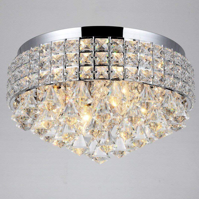 水晶灯现代简约客厅卧室吸顶灯餐厅厨房银色黑色圆形灯具