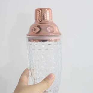 新款玻璃杯调酒器冰花玻璃杯不锈钢盖子调酒杯鸡尾酒调酒器摇摇杯