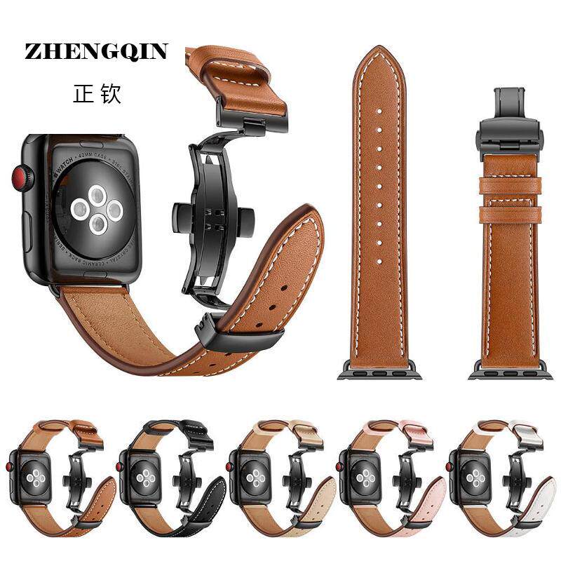 适用苹果S11 Apple789 WatchS10/SE智能手表Ultra2真皮蝴蝶扣表带