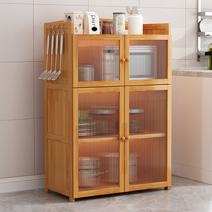 竹子厨房置物架木柜子储物柜收y纳柜客厅餐边柜实木一体靠墙碗橱