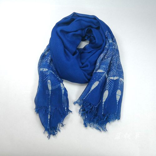 贵州蜡染围巾定制全棉年轮纹靛蓝植物染草木染非遗工艺送礼包邮