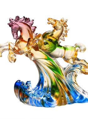 琉璃马摆件和谐共赢并驾齐驱商务礼品马到成功送客户送合作伙伴