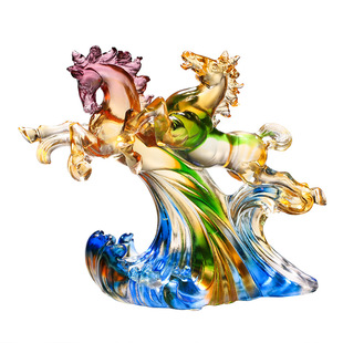 琉璃马摆件和谐共赢并驾齐驱商务礼品马到成功送客户送合作伙伴