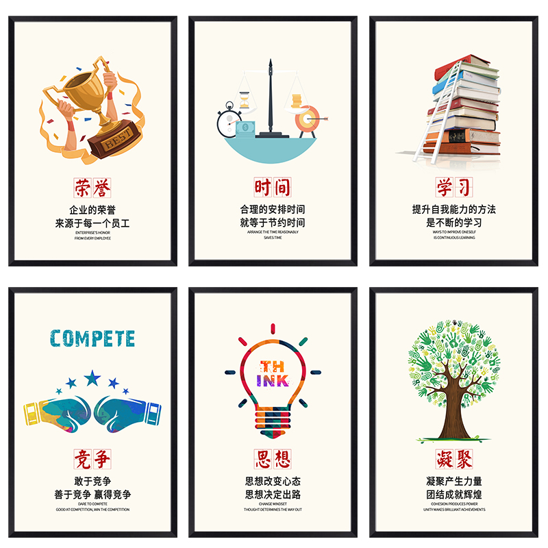办公室装饰画励志挂画公司企业文化墙走廊标语海报会议室壁画定制图片