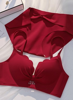 红色内衣女2024新款爆款小胸聚拢结婚新娘本命年套装收副乳文胸罩