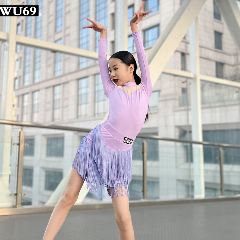 高级儿童拉丁舞表演服女专业舞蹈练功服新款少儿拉丁舞服装流苏裙