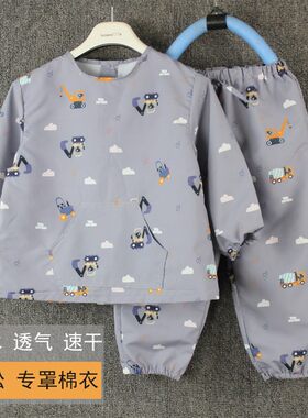 儿童冬季防泼水罩j衣罩裤套装宝宝画画衣婴幼儿透气爬行服倒褂反
