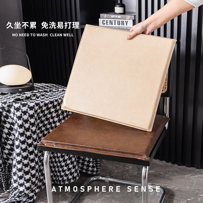高级感坐垫新款油蜡皮加厚餐吧软包实木椅子坐垫皮面防滑防水防油