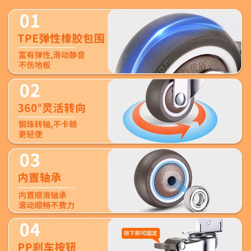 家具脚寸静音万向轮小配件转向轮婴儿床寸滚轮橡胶轮轮轮子21滑轮