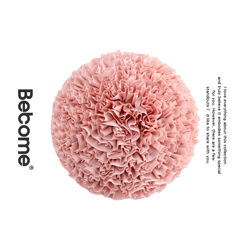 研舍现代简约设计布艺沙发床头靠枕圆形绣球花朵靠垫汽车抱枕A