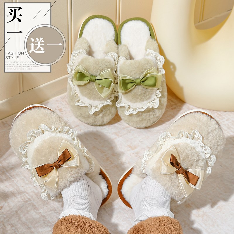 买1送1棉拖鞋女士秋冬季2024新款室内家居厚底毛绒情侣一对棉拖男