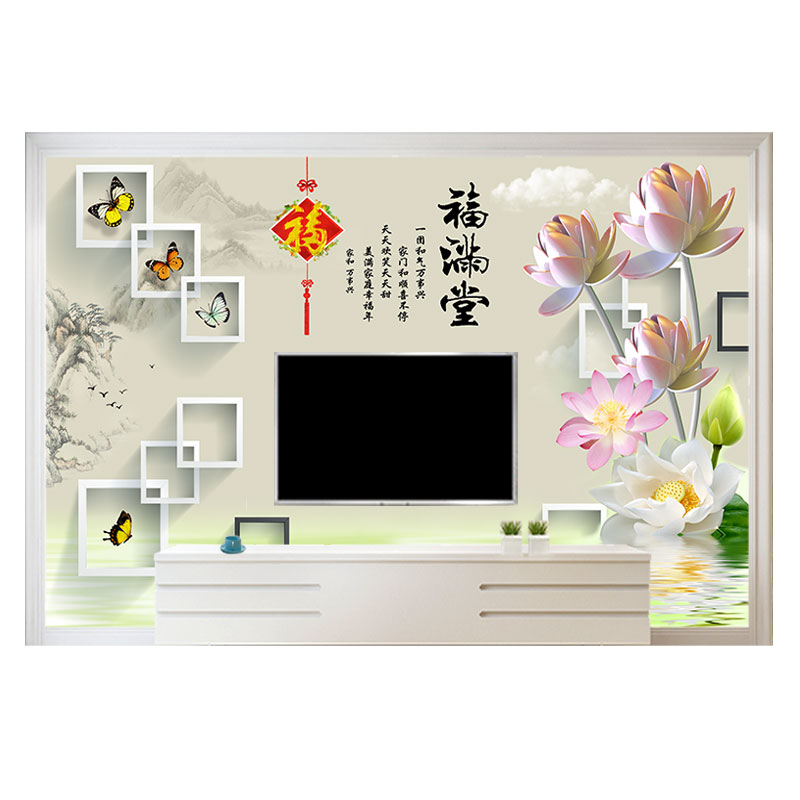新款电视背景墙壁纸中式立体现代简约客厅壁布贴画影视墙装饰壁画