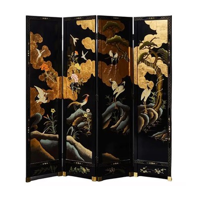 新中式屏风客厅玄关遮挡隔断沙发旁折叠移动折屏宋代美学金箔手绘
