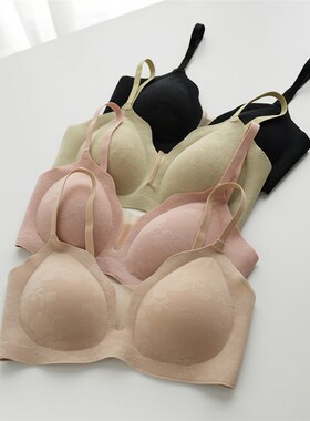 A类女士蕾丝无痕文胸 细肩带胸罩 无钢圈聚拢一片式内衣 四季款