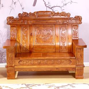实木沙发组合经济型中式雕花客厅家具香樟木头仿古双人三人木沙发