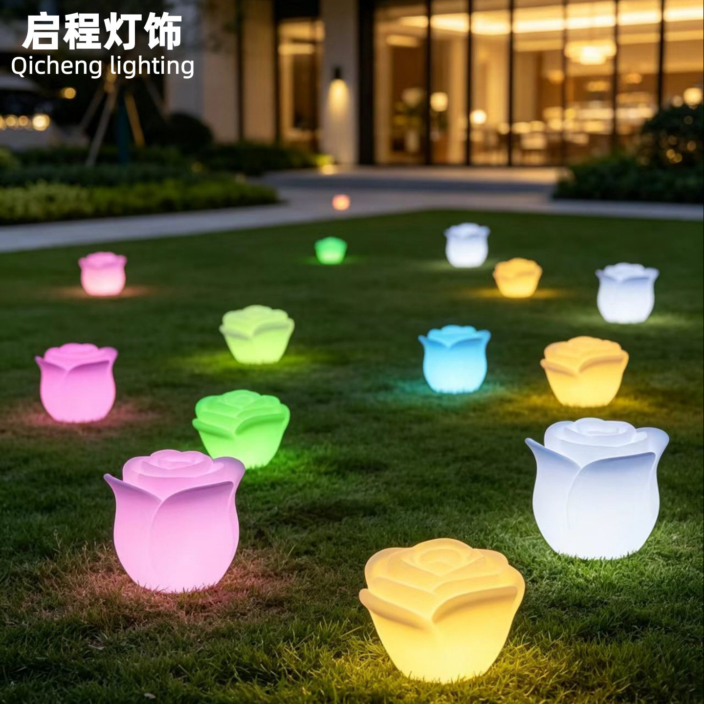 LED七彩玫瑰草坪发光灯户外防水庭院步道地灯公园景观氛围灯