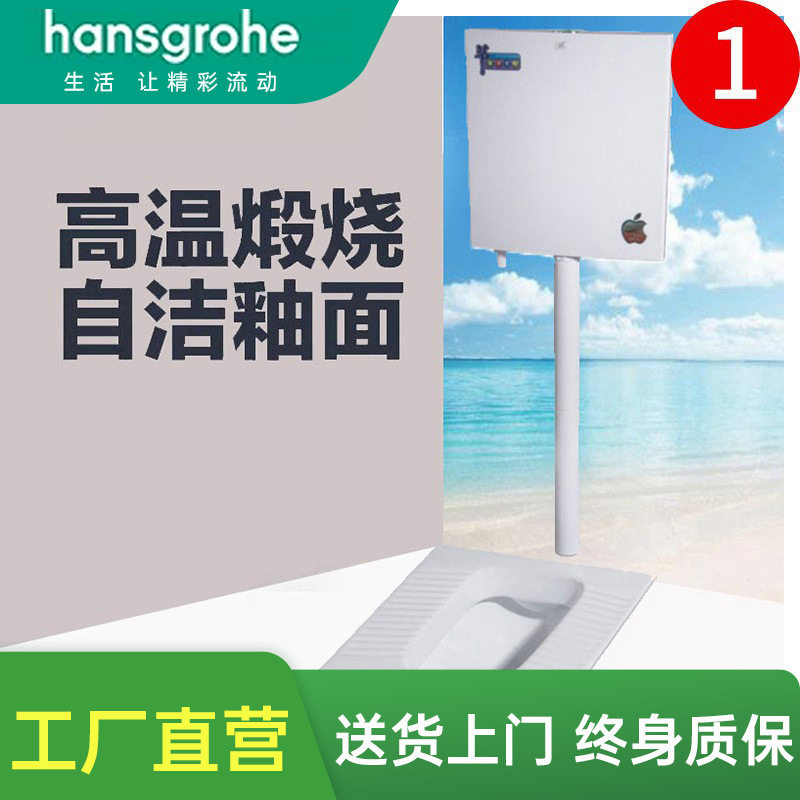 汉斯?格雅卫生间手按式陶瓷蹲坑带单水箱前后排水带弯蹲厕整套蹲