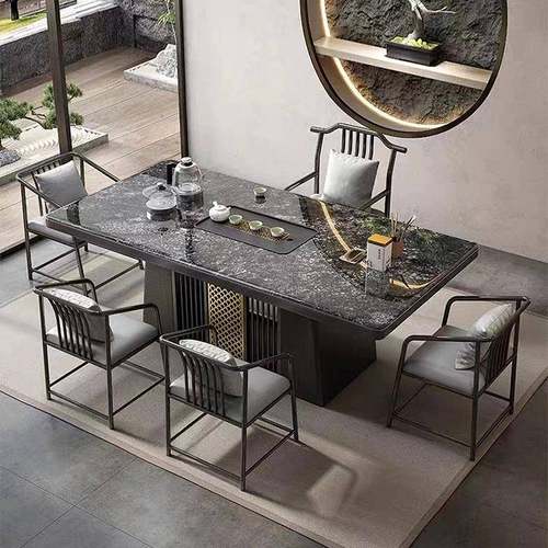 轻奢式意简岩板茶桌椅组合客厅公阳台办EQN实家用高端茶台极泡茶