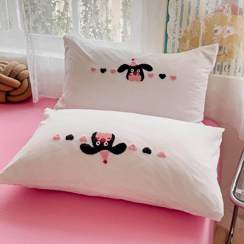 2025新款超柔水洗套棉毛绣四件件套-洽洽狗ydsmjn111.5床单四套-