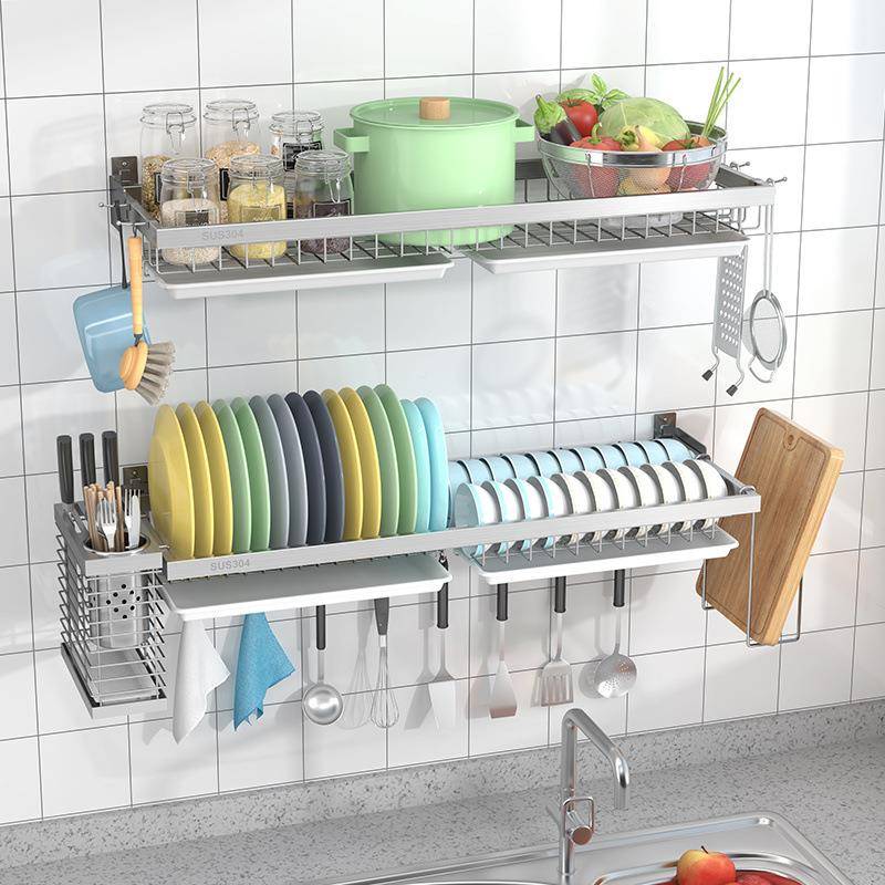 304不锈沥壁水碗架挂钢墙上挂免打孔沥水房厨碗5KBb2z5Y碟架置物