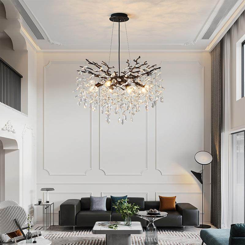 爆款客跨境亚马逊水晶灯679美式轻餐厅卧室厅马眼黑色吊灯奢中山