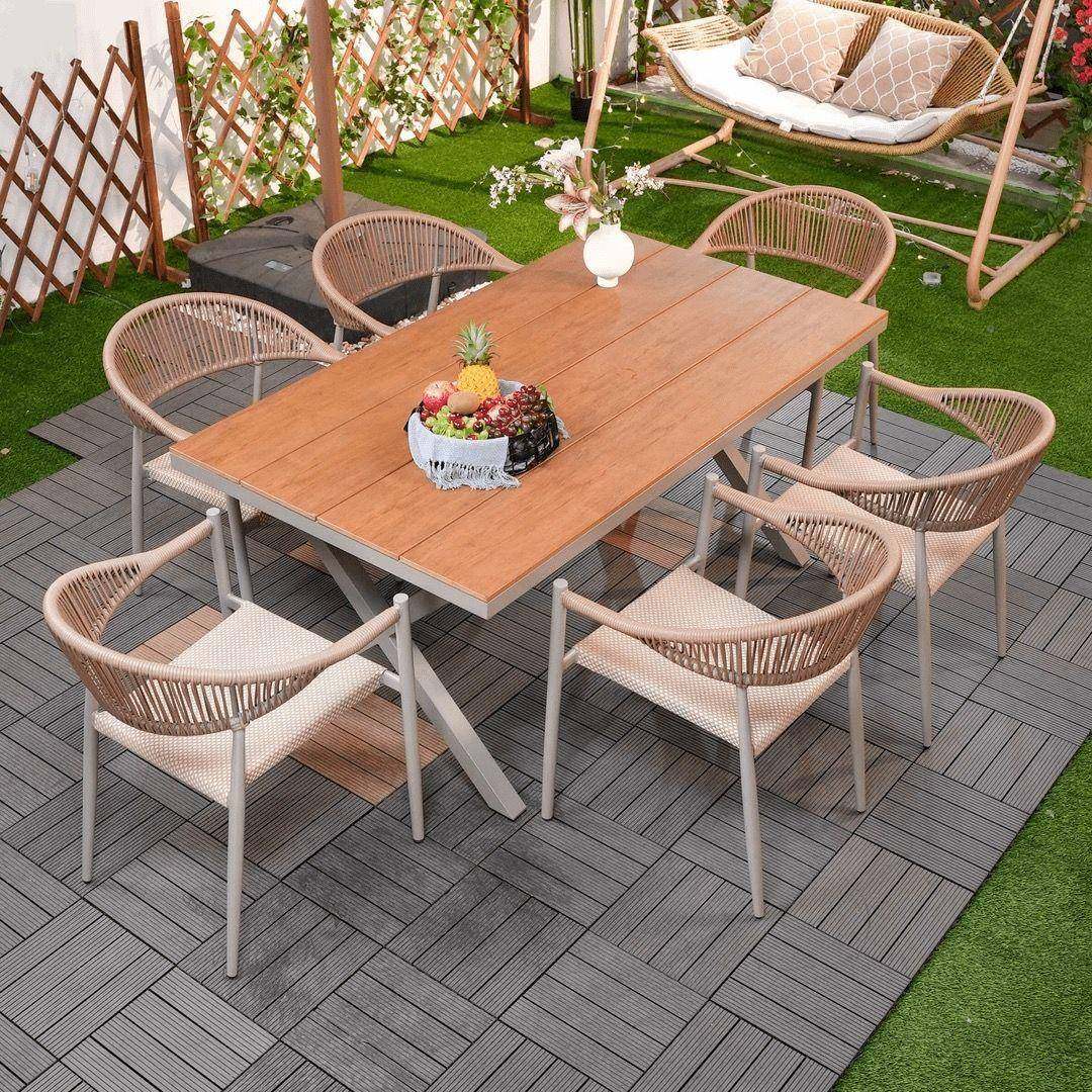 户外桌椅庭院别墅休露花天塑木阳DZI台闲藤防水露台防晒园室外椅桌椅