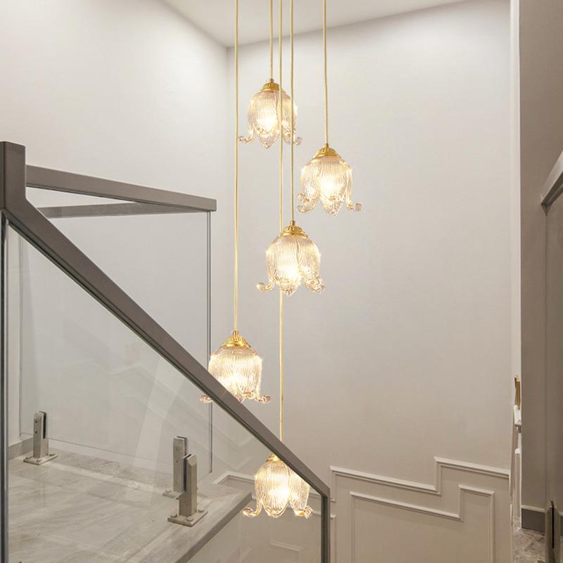 楼梯吊灯长复中式墅挑高l约of别t公寓客厅空美式简法式奶131油小