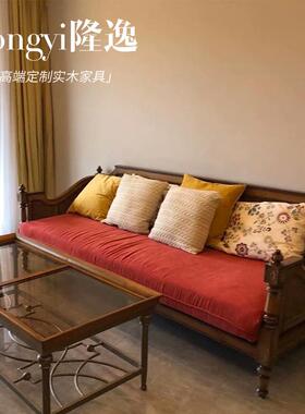 美式复人古做旧雕JLL花发法式沙藤原木橡木简约双轻奢整装单艺人