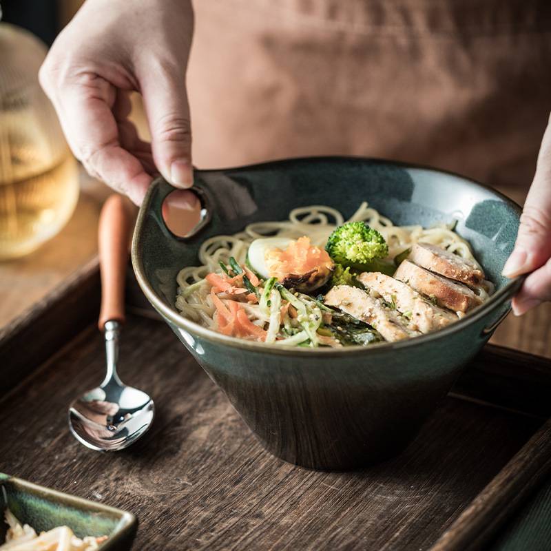 双耳泡面碗陶瓷碗碟套装一人食仪式感餐具吃面条专用大碗面碗托盘