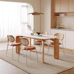 丹梵斯风原木奶油大象腿餐桌家小户型桌子DZS长方用形实木岩板餐