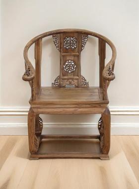 北方老榆木BUR皇椅三宫件套官帽椅白白茬实木太师椅中式仿胚古圈