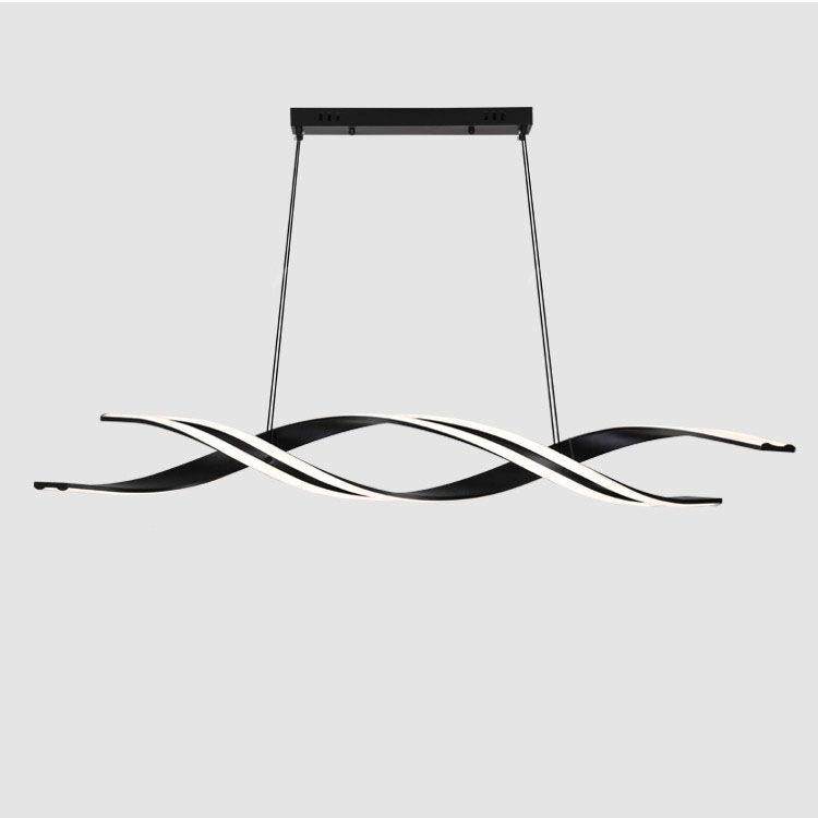 餐厅吊灯护眼全1米色121简约现代黑铝材线.条12麻花一字长条餐桌