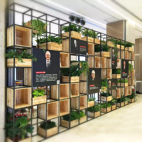 办公室loft工业风置物架铁艺书架屏风隔断墙多层实木落地展示架