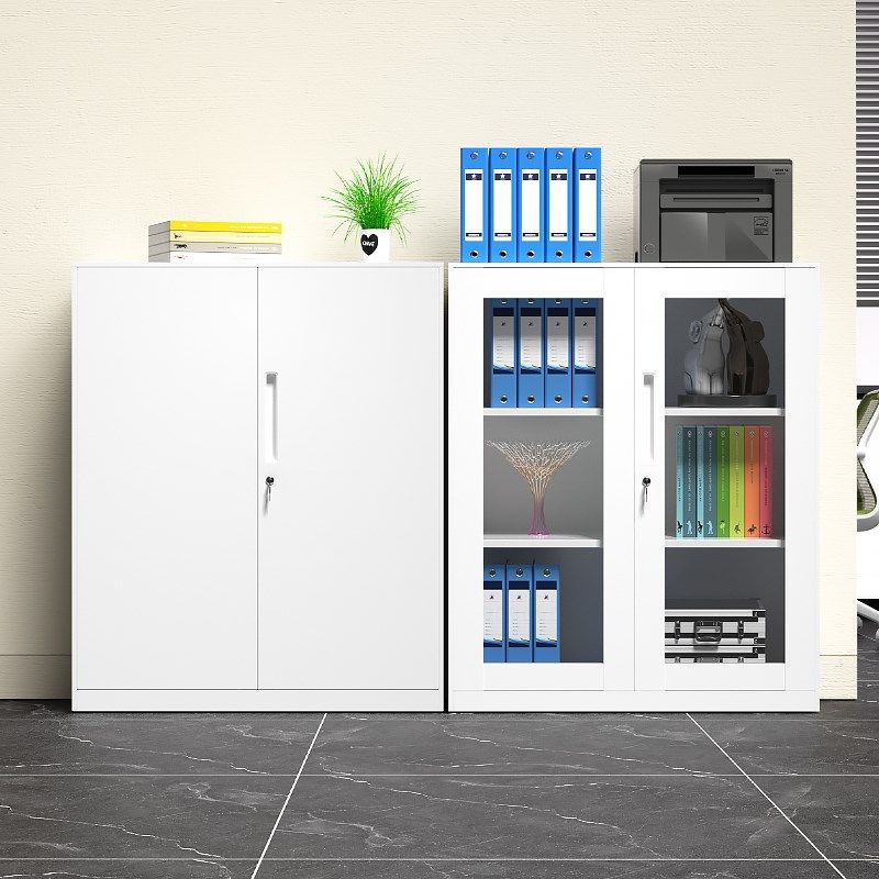 办公室铁皮文件柜玻璃移门书柜储物柜资料档案柜白色密码锁小矮柜