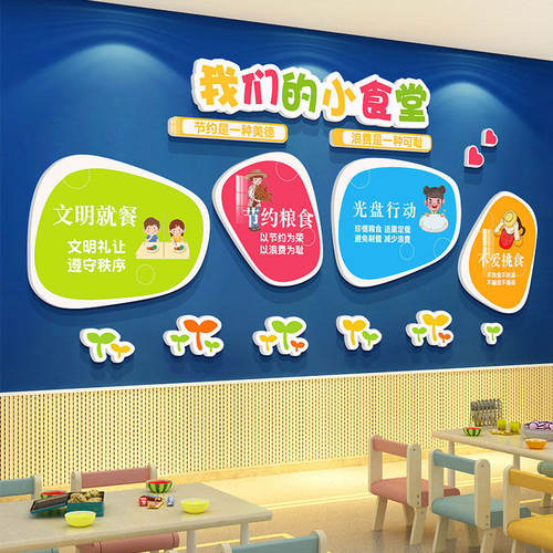 幼儿园食堂文化墙贴面小饭桌餐y厅布置环创主题托管班教室装饰成