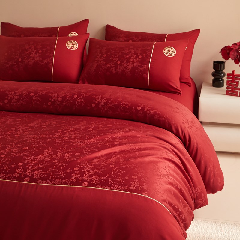 高档提花结婚床上四件套婚庆红色喜庆被套新婚房喜被床单陪嫁床品