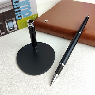 桌面签字笔刻字定制LOGO签约仪式笔带线高档商务金属黑色固定台笔