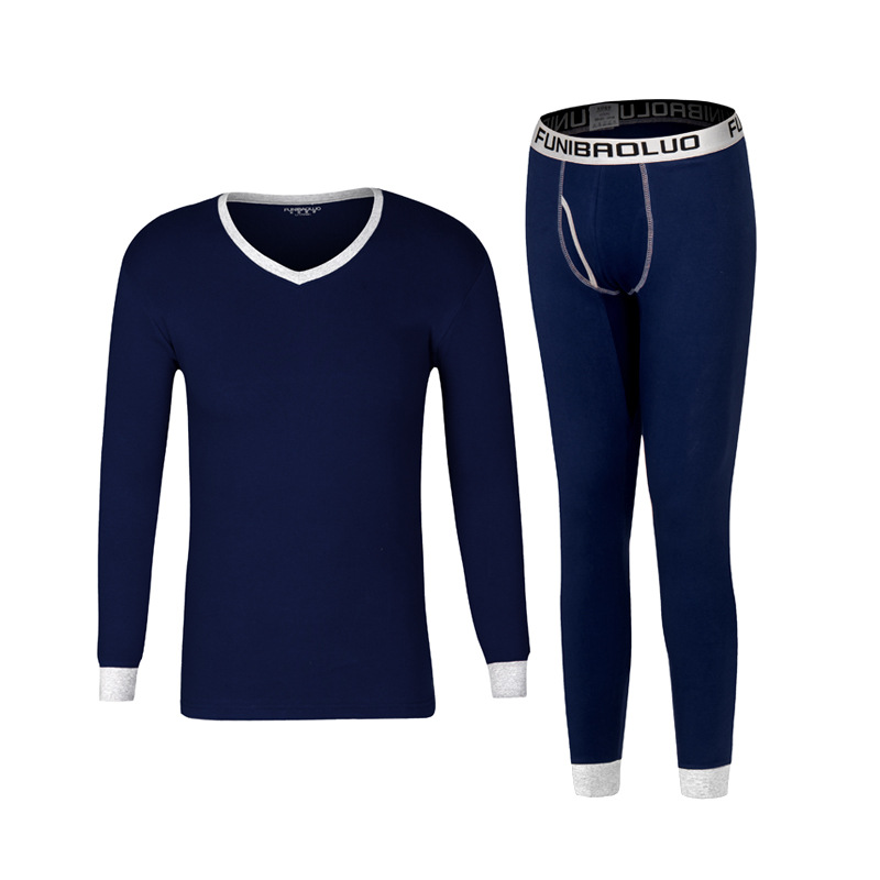 冬天青少年男土保暖内衣一套装V领高中生饱嗳线秋衣秋裤紧身全棉