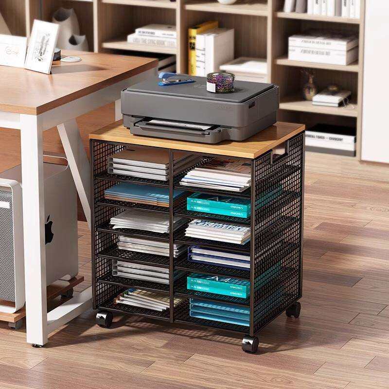 霏睿办公桌文件收纳架带轮桌下收纳柜桌面打印机置物架分层书架