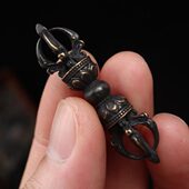 西藏精品文玩五股金刚降魔杵法器黑漆古工艺藏族人配饰天铁挂饰