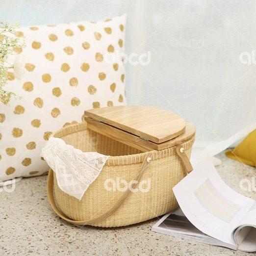 户外双开盖折叠手柄实木藤编野餐篮 礼品包装篮采摘篮子 白栓木,收纳整理,零食收纳筐,淘宝优惠券,粉丝福利购,淘宝优惠卷