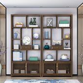 新中式 实木博古架办公室客厅茶架子简约置物架榆木多宝阁展示柜子