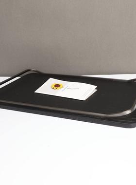 新中式黑色托盘摆件样板房售楼部卧室书房客厅桌面玄关软装饰品