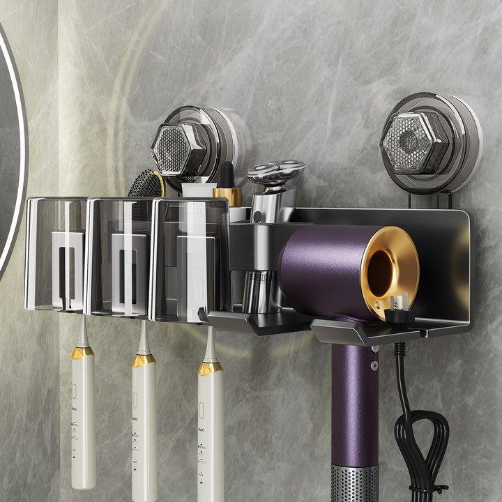 家用吹风机支架化妆室牙刷置物架子浴室吸盘免打孔壁挂牙杯挂架