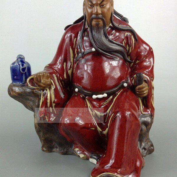 陶瓷工艺品石湾公仔家居装饰品礼品客厅招财人物摆件红袍坐关公