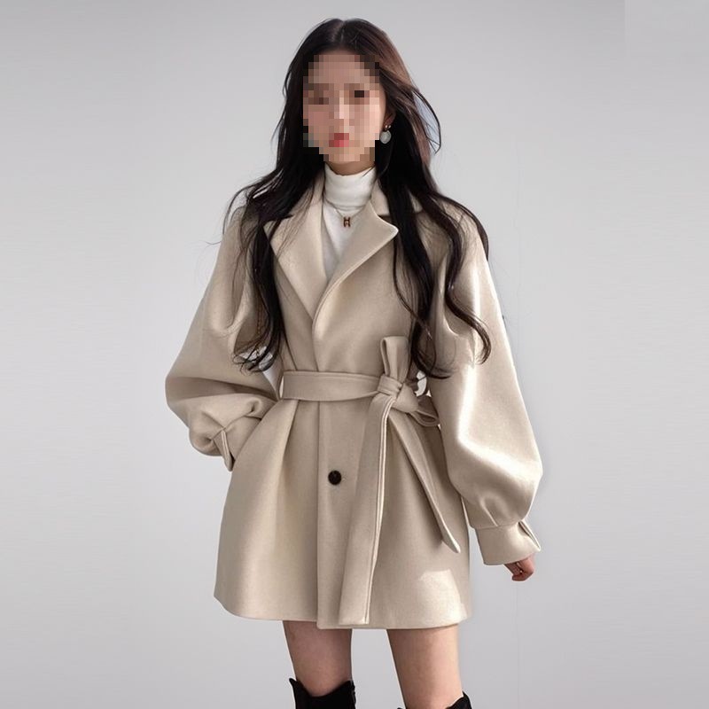 龙凤呢毛呢大衣女年秋冬季新款毛呢外套小个子中长款赫本风潮