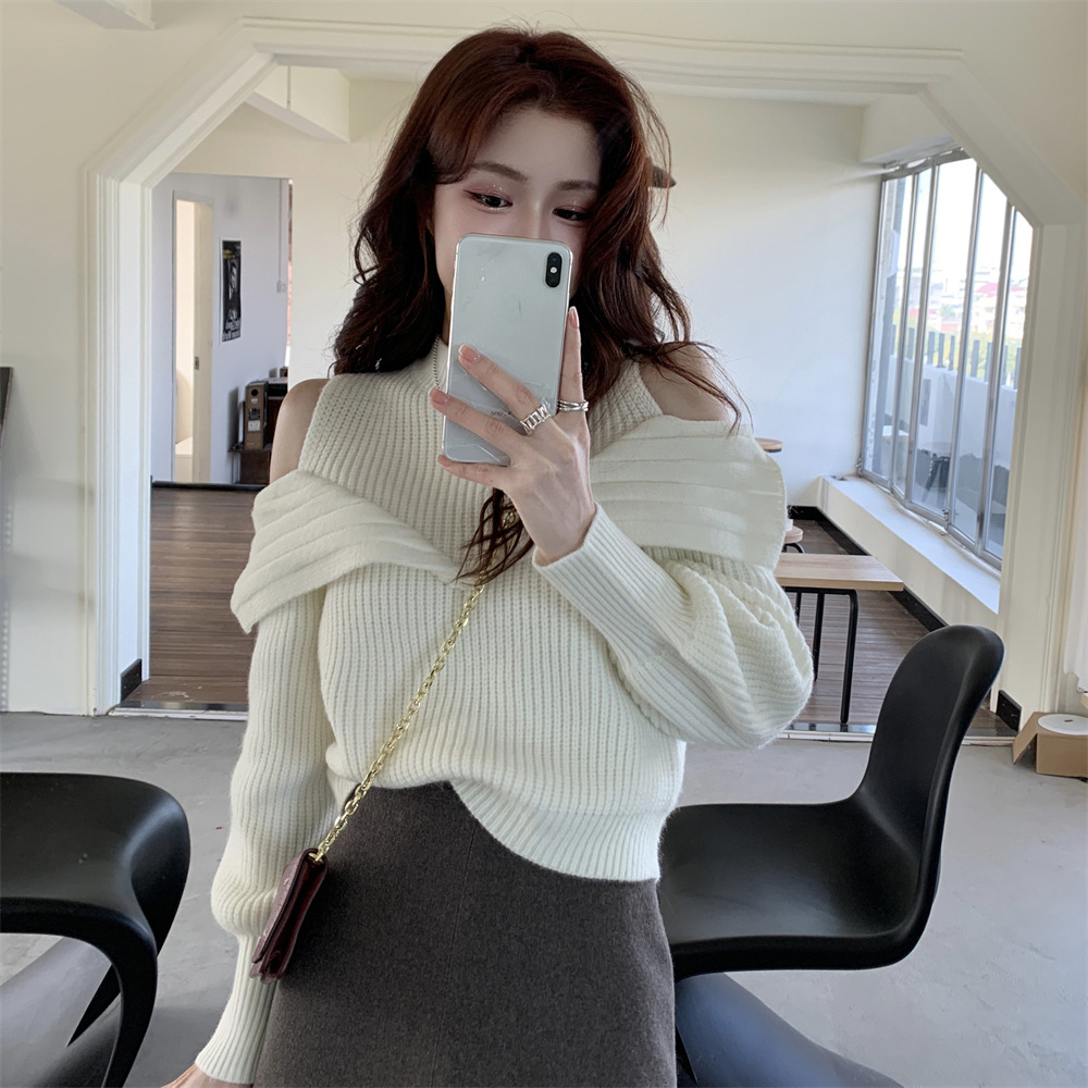 露肩打底衫女设计感小众