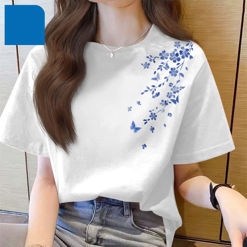 藏青色短袖女t恤2026夏季新款女装纯棉体恤衫上衣打底衫